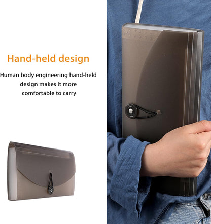 BTSKY 13 Pockets Expanding Check Bill File Folder-Hand-held Small Accordion File Folder Expandable Card Ticket Holder Plastic Business Document Organizer Wallet Case New Grey