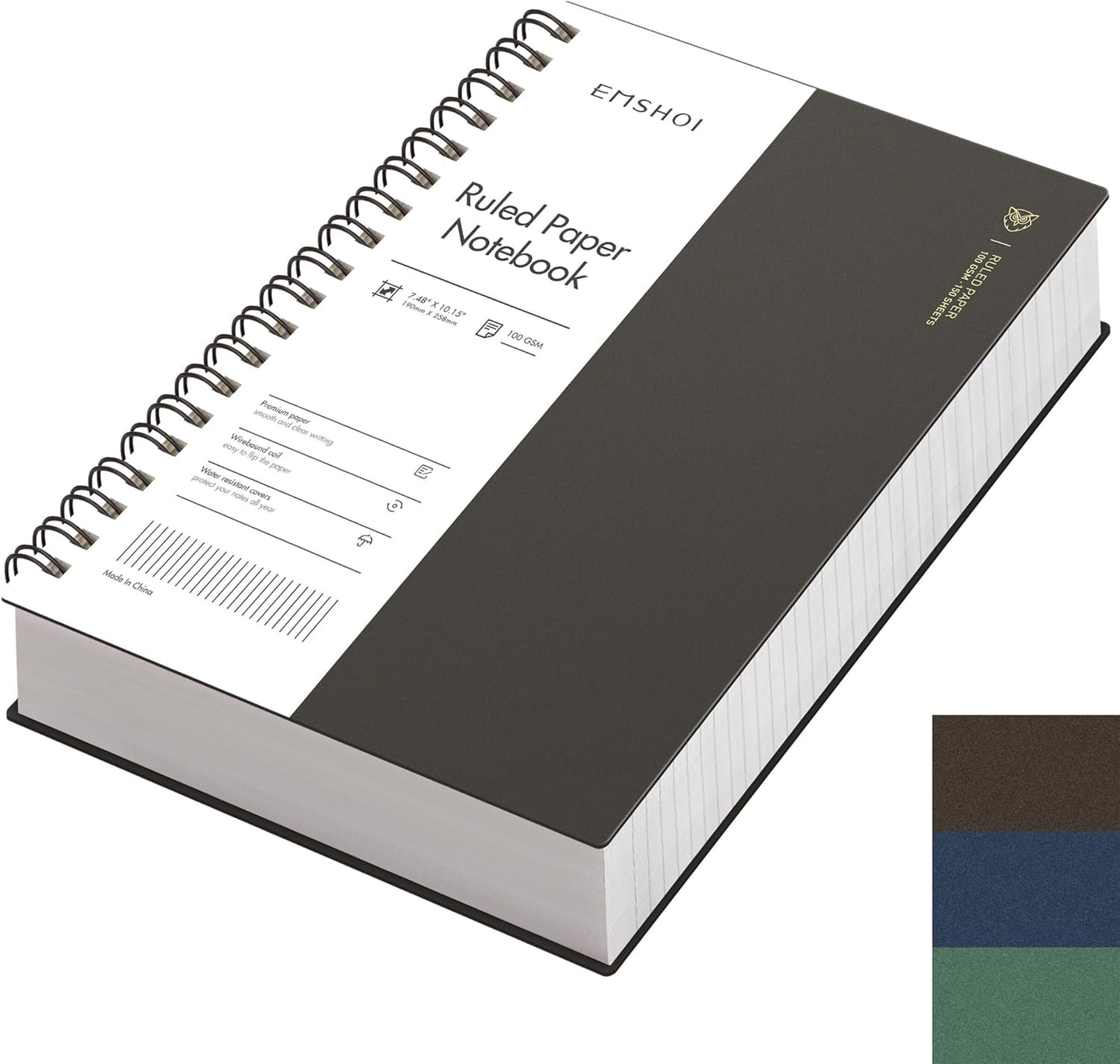 EMSHOI A5 Spiral Notebook College Ruled Lined Journal, Small 5.7" X 8.22", 300 Pages/150 Sheets, 100gsm Thick Paper, Waterproof Hardcover, for Office School Women Men Work Writing Notes, Blue
