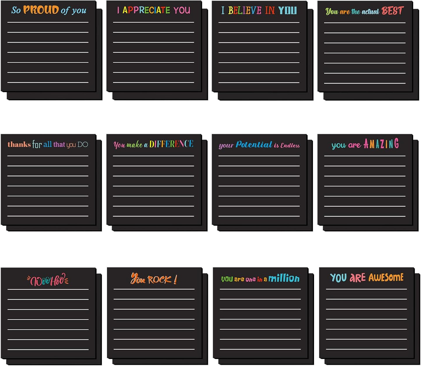 Yinder 48 Pcs Inspirational Sticky Notes Cute Motivational Sticky Notes Pad End of Year Employee Appreciation Gifts Bulk for Teacher Nurse Coworkers Office Supplies 3 x 3'' (Thank You,Dark Color)
