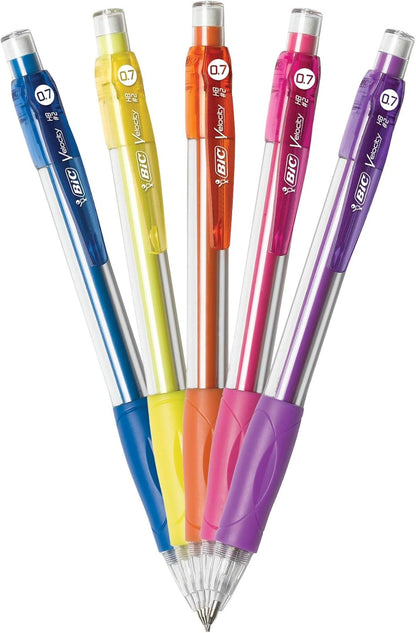 BIC Velocity Mechanical Pencils, With Colorful Barrel, Medium Point (0.7mm), 4-Count Pack Mechanical Pencils With Eraser and Lead Refills