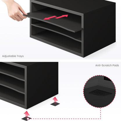 Ballucci 4-Tier Paper Organizer for Desk, Stackable Tray, Desk Storage Organizer Shelves, Stacking Letter Paper Tray Sorter for Classroom Office, Black