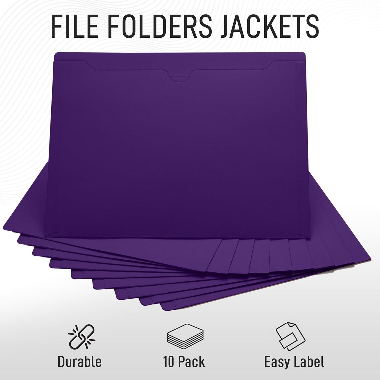 Black File Jackets, Flat-No Expansion, Letter Size, Reinforced Straight-Cut Tab, 10 Pack