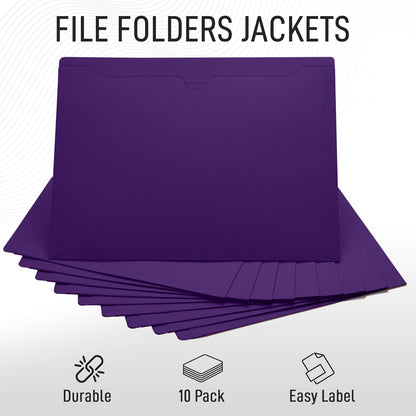 Black File Jackets, Flat-No Expansion, Letter Size, Reinforced Straight-Cut Tab, 10 Pack