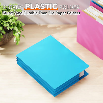 Plastic File Jackets Letter Size,12 Pack Reinforced Manilla File Pocket Folders, Heavy Duty File Folders with Straight Cut Tab,2 Inch Expanding File Folder for Documents,File Pockets