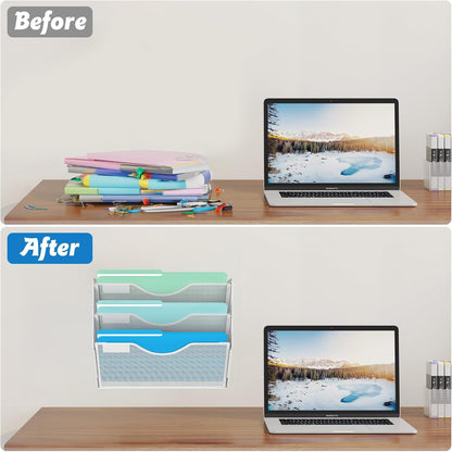 Gawerk 10-Tier Wall File Organizer Hanging Wall File Holder Wall Mount Paper Folder Organize, Mesh Magazine Document Mail Organizer Wall Organizer for Office School Home, Black