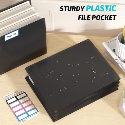 Ansook Poly 3.5”Expandable File Pockets,6 Pack Extra Capacity File Pockets Folders,Letter Size File Pockets,Heavy Duty File Pocket with Straight-Cut Tab,Holds 8.5" x 11" documents & Manila Folder