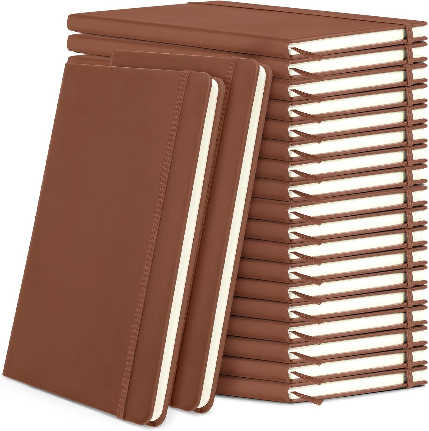 Honoson 20 Pack Lined Journal Notebooks A5 Hardcover Executive Notebook 5.5" x 8.3" PU Leather Wide Ruled Journals Bulk with Elastic Band for Home Business Office School Supplies(Black)