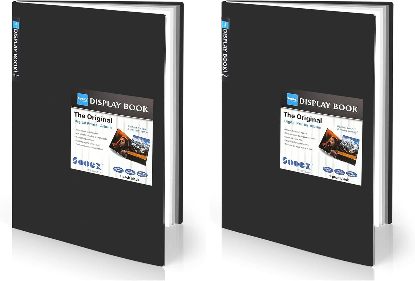 Sooez Art Portfolios 11"x17", Large Portfolio Folder with 30 Pockets & Black Inner Sheets, Display 60 Pages, 11 x 17 Presentation Book for Artwork Storage, Binder with Plastic Sleeves for Artist