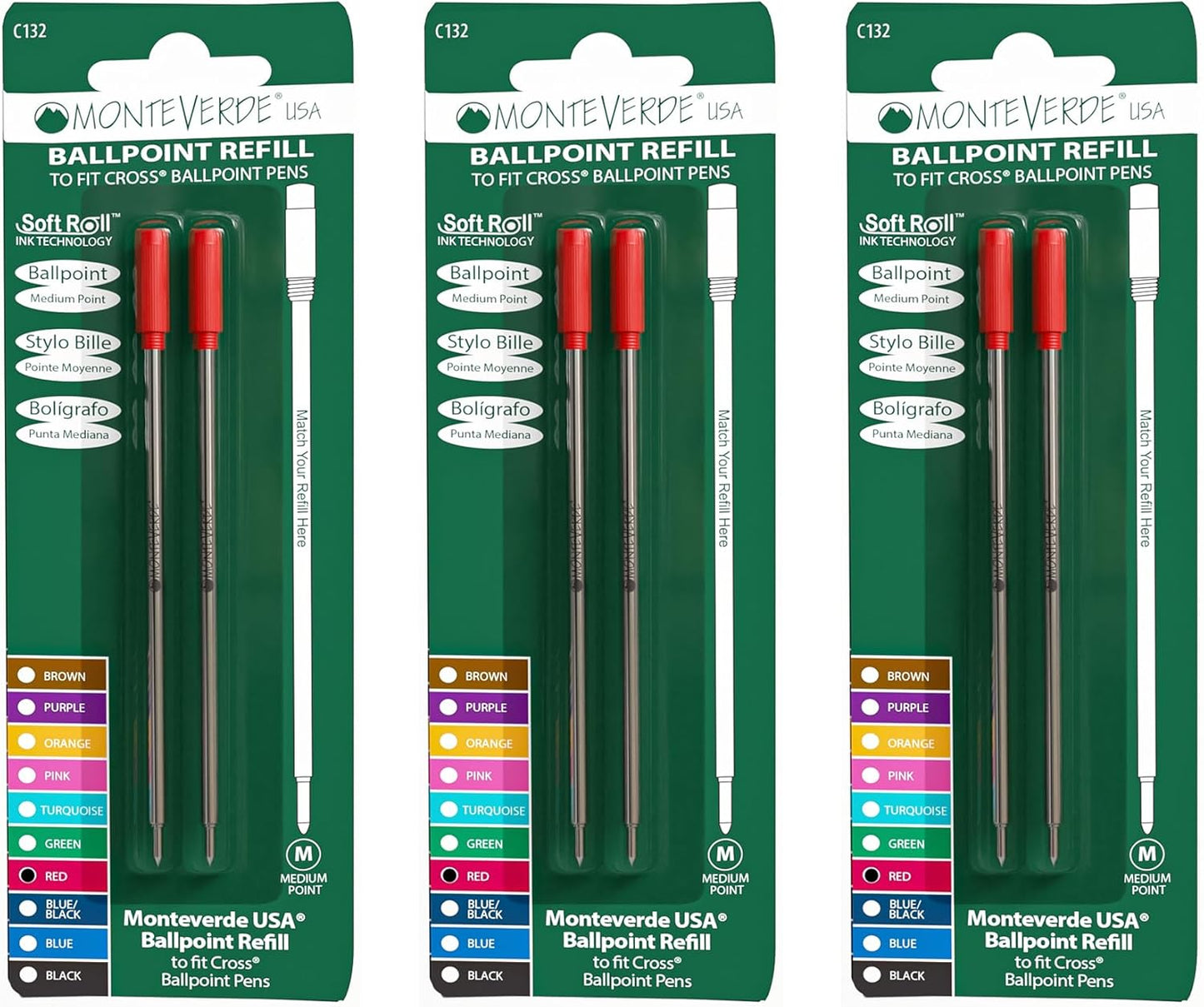 Monteverde USA Soft Ballpoint Refills to Fit Cross Pens, Medium Point, Green Ink, 2-Pack – Bold and Smooth Writing Solution