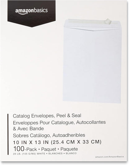 Amazon Basics Catalog Mailing Envelopes, Peel and Seal, 9" x 12", Brown Kraft, 100-Pack