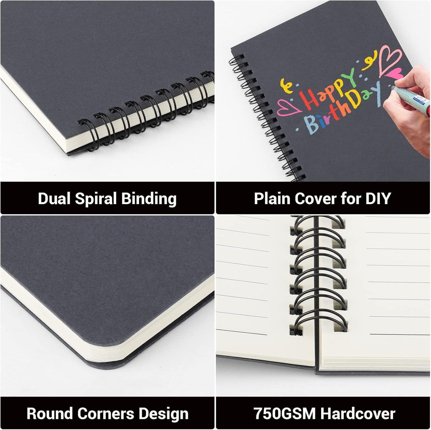 EUSOAR Spiral Notebook, A5 12packs 5.5"X8.3" 120 Pages Lined Travel Writing Notebooks Journal, Memo Notepad Sketchbook, Students College Office Business Subject Diary Ruled Book Journal-Black Cover