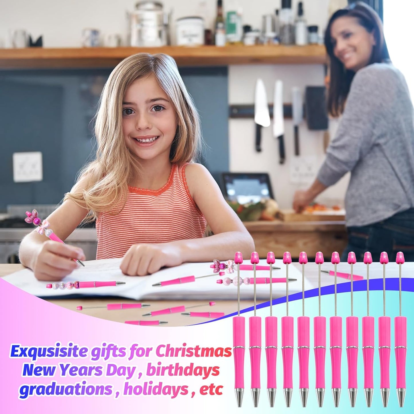 150 Pieces DIY Beadable Pen Kit – 50 Plastic Ballpoint Pens with Refills & Bags, Beads Not Included – School Supplies, Office Accessories & Craft Gifts for Students & Teachers (Multicolor)