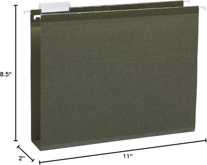 Amazon Basics Hanging File Folders, Letter Size, Standard Green, 1/5-Cut Adjustable Tabs, Reinforced Extra Capacity for Bulky Files, 25 Per Box