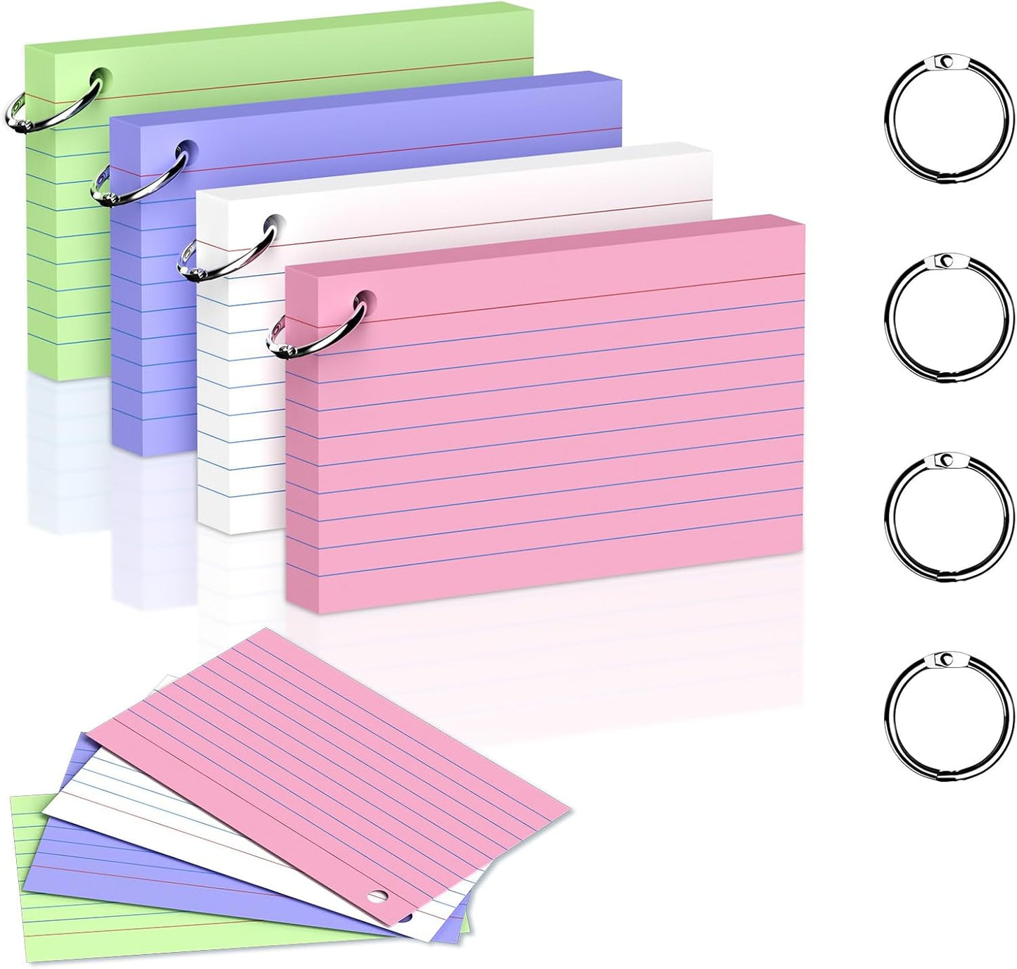 200 Count 3 x 5 Inch Purple Index Cards with Binder Rings, Lined & Blank Study Cards, Thick Cardstock Flash Cards for Students & Teachers, Color-Coded Notecards for School, Home, Work