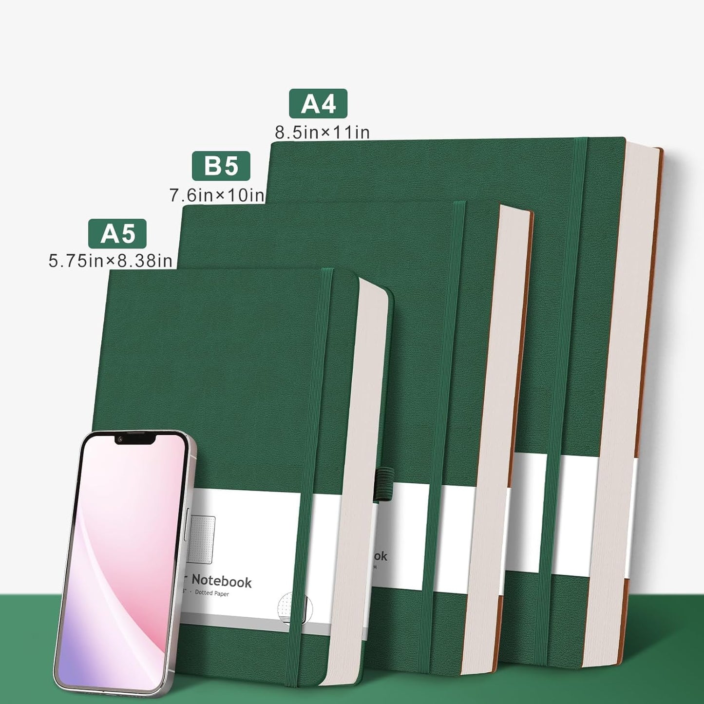AHGXG Graph Paper Notebook - Grid Paper Notebook Large A4 8.5''×11'', 320 Pages Thick Journal, 100gsm Thick Graph Paper, Leather Softcover, Inner Pocket - Black
