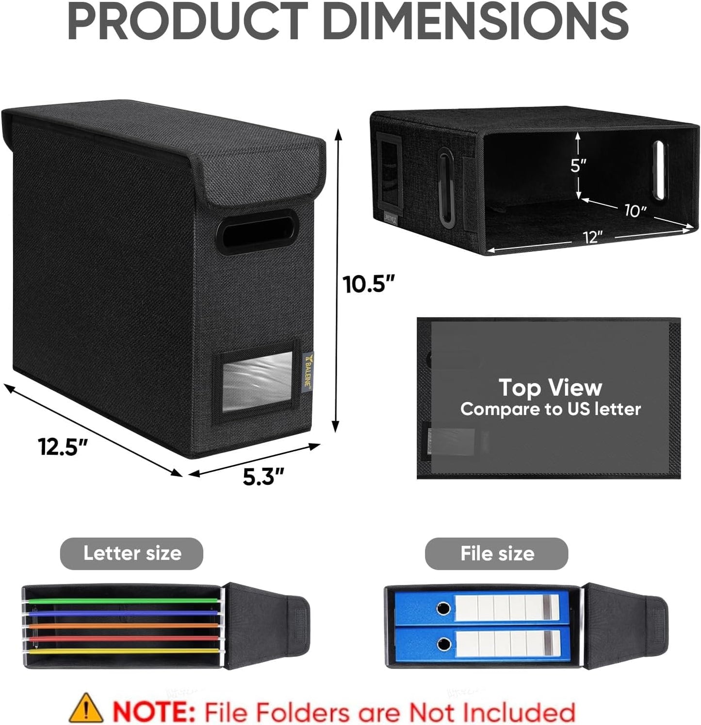 BALEINE File Organizer Box with Lid, Collapsible File Folder Organizer with Plastic Slide, Hanging File Folder Box for Office Document Storage (1 Pack, Black)