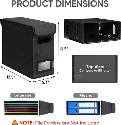BALEINE File Organizer Box with Lid, Collapsible File Folder Organizer with Plastic Slide, Hanging File Folder Box for Office Document Storage (1 Pack, Black)