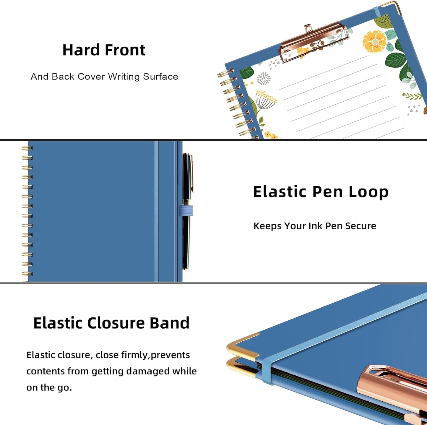 Ospelelf Clipboard with Storage 8.5 X 11，Padfolio Organizer, Spiral Portfolio Letter Size with Notepad, Pen Holder, 5 Extra Folder Divider Pages, Elastic Closure Nurse Office Essentials (Polka Dots)