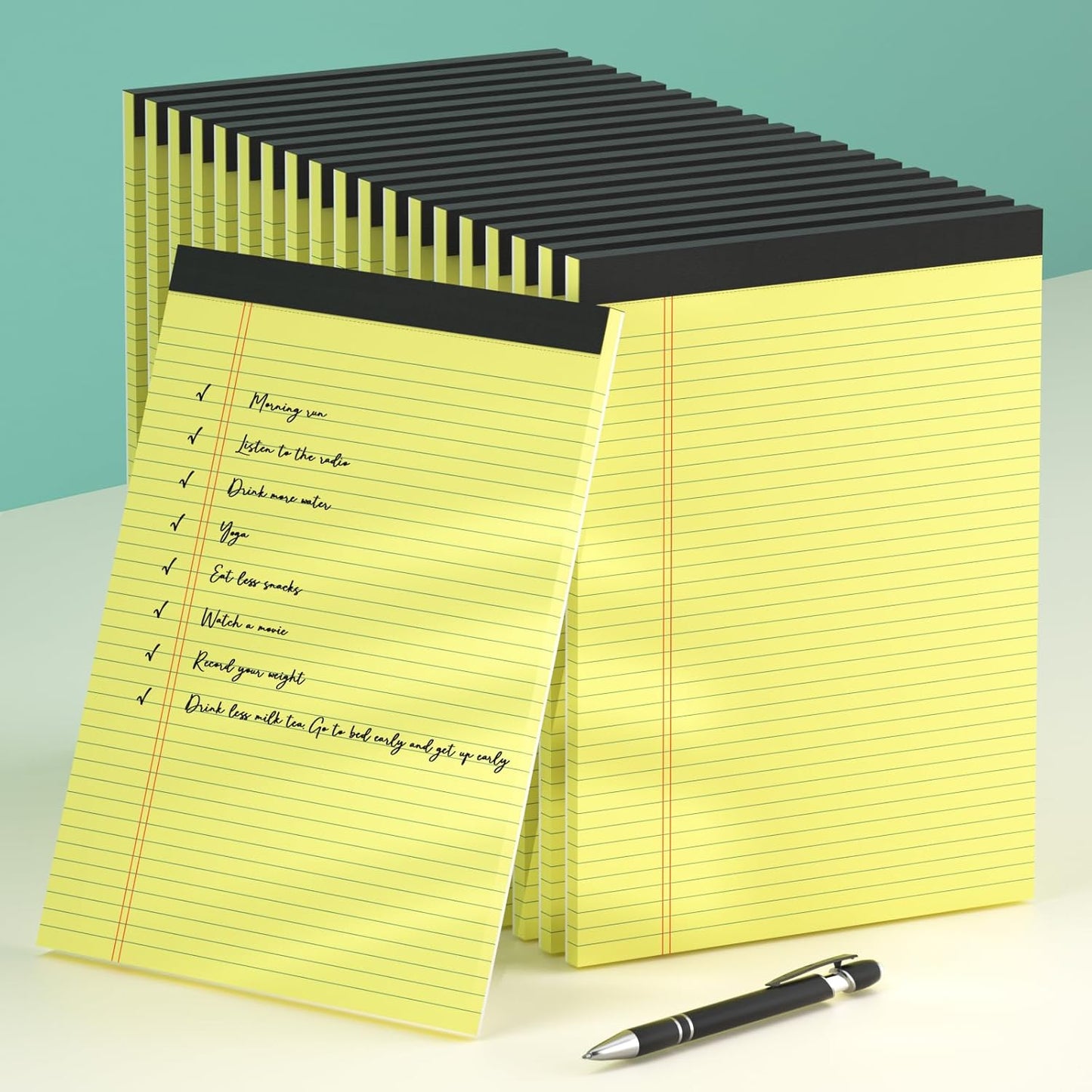 8 Pack Yellow Legal Pads 5x8 Small Note Pads 240 Sheets Perforated Yellow Pads Paper Narrow Ruled Writing Pad 80gsm Premium Thick Paper College Ruled Legal Notepads for Students, Office, Business