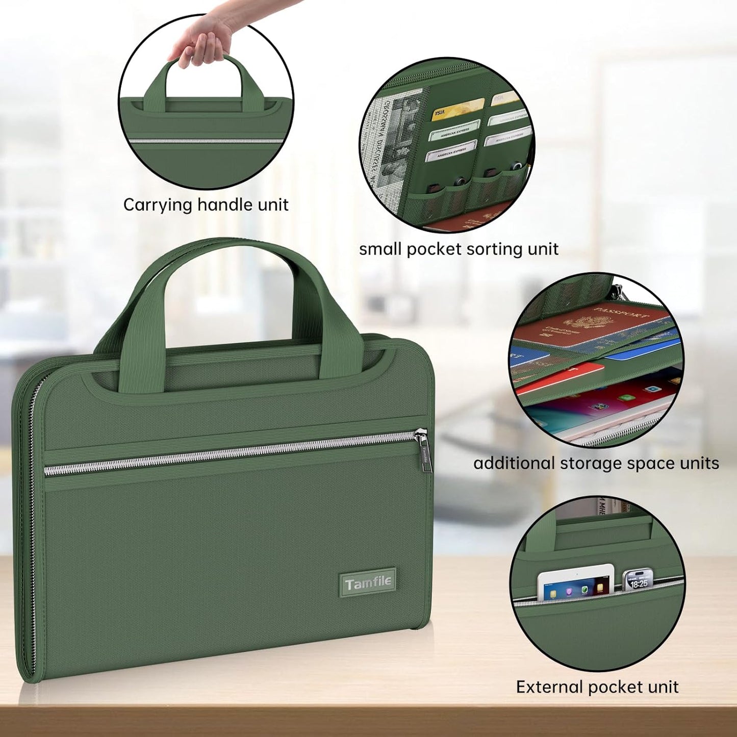 Tamfile Fireproof Accordion File Organizer with Handle, 13 Pocket Transparent Expanding File Folder with Zipper & Labels, File Folder with Multi-Pockets Paper Organizer Folder for Letter A4 Files
