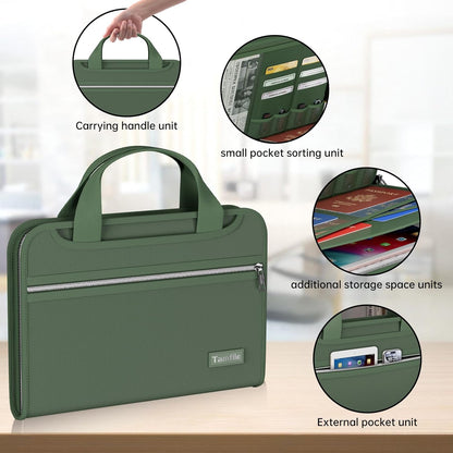Tamfile Fireproof Accordion File Organizer with Handle, 13 Pocket Transparent Expanding File Folder with Zipper & Labels, File Folder with Multi-Pockets Paper Organizer Folder for Letter A4 Files