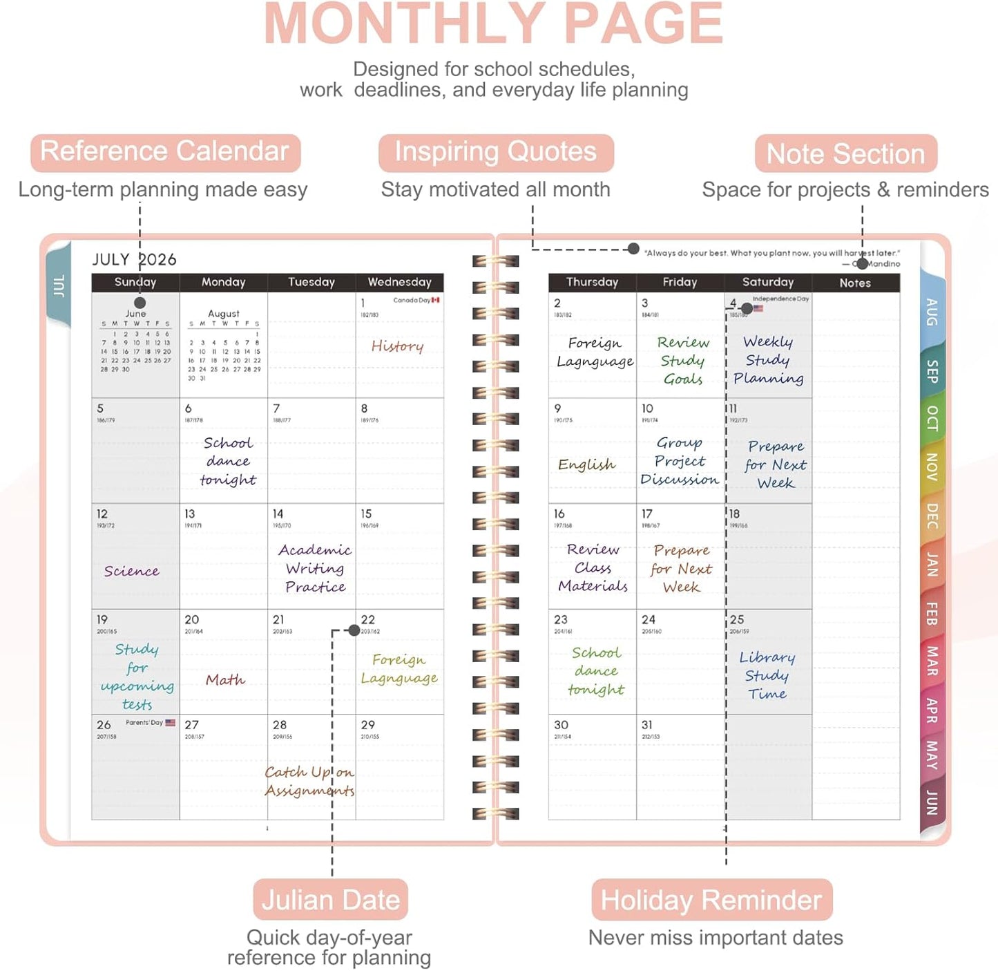 Planner 2026-2027, Weekly and Monthly Academic Year Calendar Planner, July 2026 - June 2027, Daily Agenda Book for Office School Supplies, A5(6.3'' x 8.5'')