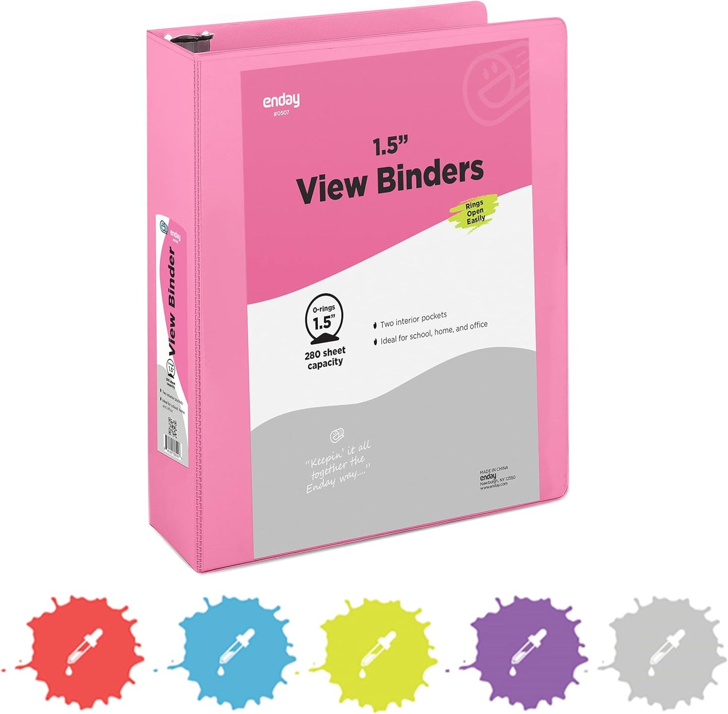 3 Inch Binder 3 Ring Binders Green, Slant D-Ring 3” Clear View Cover with 2 Inside Pockets, Heavy Duty Colored School Supplies Office and Home Binders – By Enday