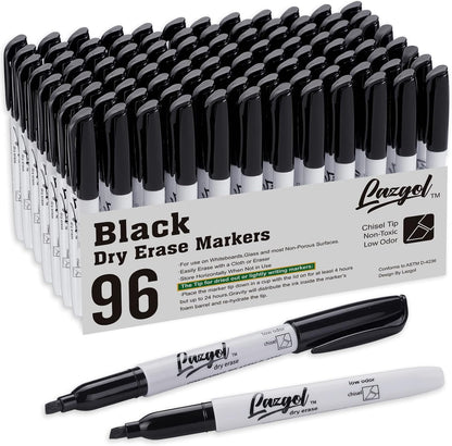LAZGOL Dry Erase Markers Bulk, 96 Pack Black Dry Erase Markers Chisel Tip, Low Odor Whiteboard Markers for School, Office Supplies, Perfect for Writing on White Board, Mirror,Calender
