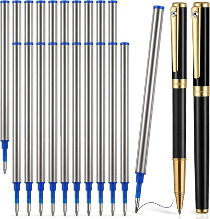 Sherr 20 Pcs 4.4 inch Replaceable Rollerball Pen Refills 0.5mm Fine Point Metal Body Refills Compatible with Mainstream Fountain Pens Smooth Writing Quick Dry Anti-Bleed for School Office(Black Ink)
