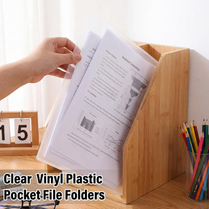 Kisston 25 Pack Heavy Duty Vinyl Plastic Folders with Clear Front Pocket File Jackets, Three Sided Closed, Letter Size Plastic Folders for Documents, 11.75 x 9.25 Inch (5 Colors)