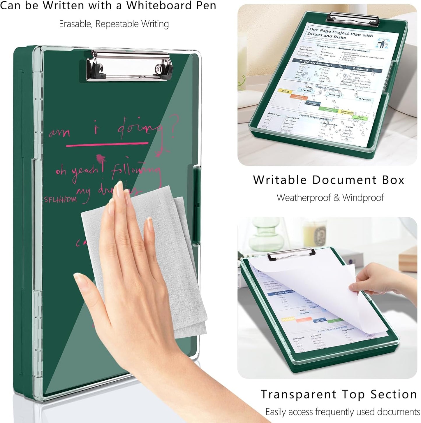 SFLHHDM Clipboard with Storage,Heavy Duty Clip Boards 8.5x11 with 2 Storage Case,Clear Visible Panel Storage Clipboards,Side Opening Nursing Clipboard Folder for Office Supplies-Light Purple