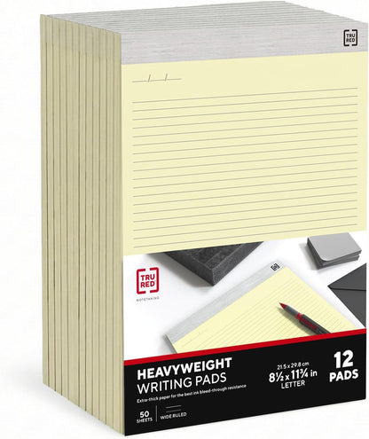 TRU RED Notepads, 8.5” x 11.75”, Narrow Ruled, Ivory, Perforated, 12‑Pack