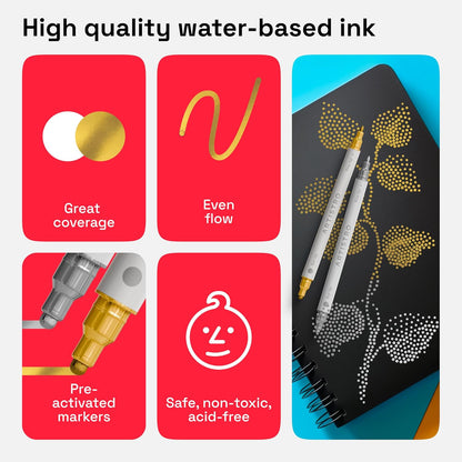 ARTISTRO 2 Red Dual-Tip Acrylic Paint Pens - Multisurface Markers for Glass, Rock, Fabric, Wood, Plastic & More - 1 mm Fine & Brush Tips