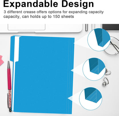 File Folder, RAZCC 150 Pack 1/3 Cut Tab File Folders Letter Size, Manila Folders, Folders with Tab, Great for Organizing and Easy File Storage