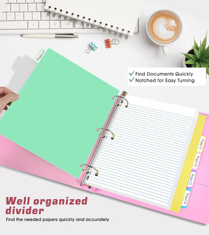 3 Ring Binder 1.5 inch，Cute Binder Organizer with 5 Tab Dividers Fits 175 Sheets of 8.5x11 Paper,Customizable Clear Cover with Inside Pockets,Aesthetic 1.5" Three Ring Binders for School Office,Purple