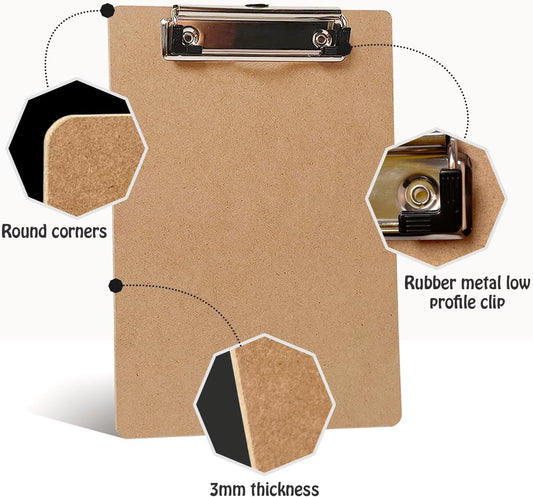 Mini Clipboards, 16 Pack 6" x 9" Small Clipboards Bulk, Wooden Memo Mini Clip Boards with Low Profile Clip, Hanging Loop for Office Home Classroom Supplies