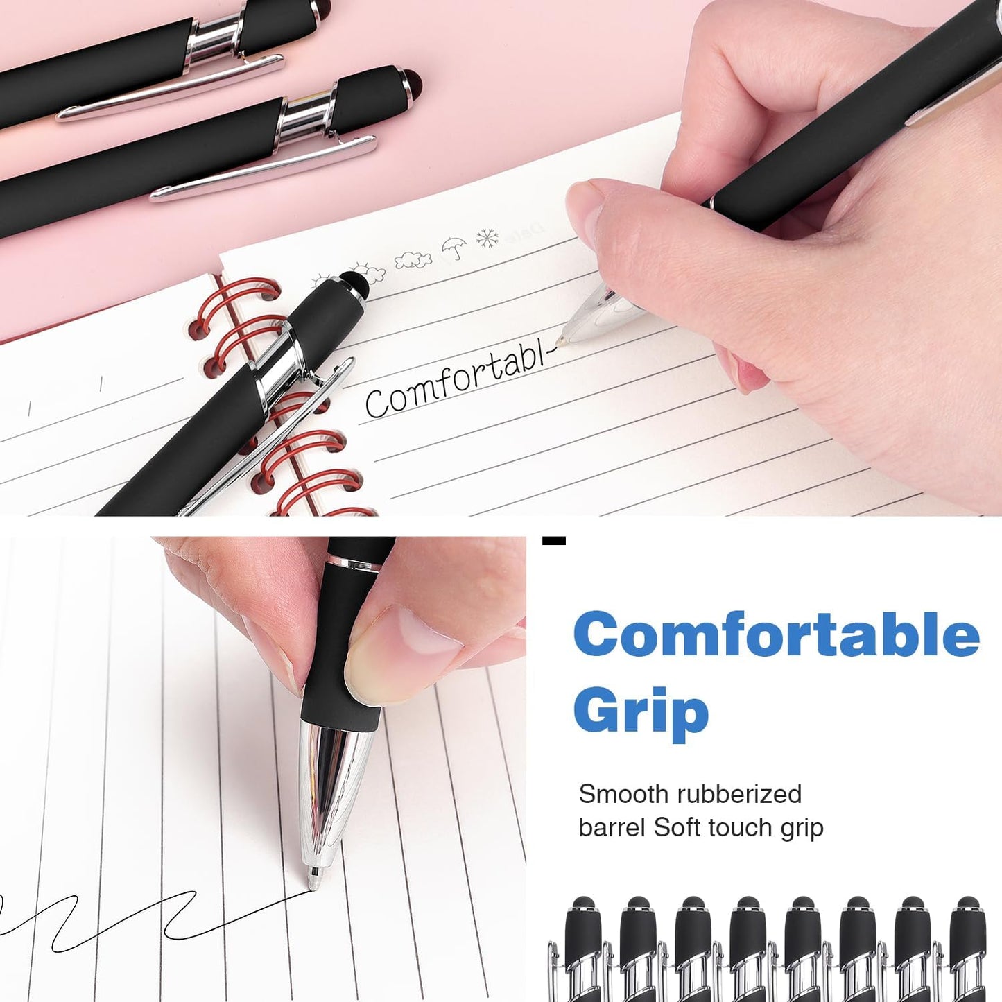 Bribobo 8 Pack Ballpoint Pen 2-in-1 Stylus Retractable Ballpoint Pen with Stylus tip, Metal Stylus Pen for Touch Screens, 1.0 mm Black Ink