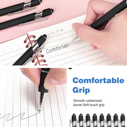 Bribobo 8 Pack Ballpoint Pen 2-in-1 Stylus Retractable Ballpoint Pen with Stylus tip, Metal Stylus Pen for Touch Screens, 1.0 mm Black Ink