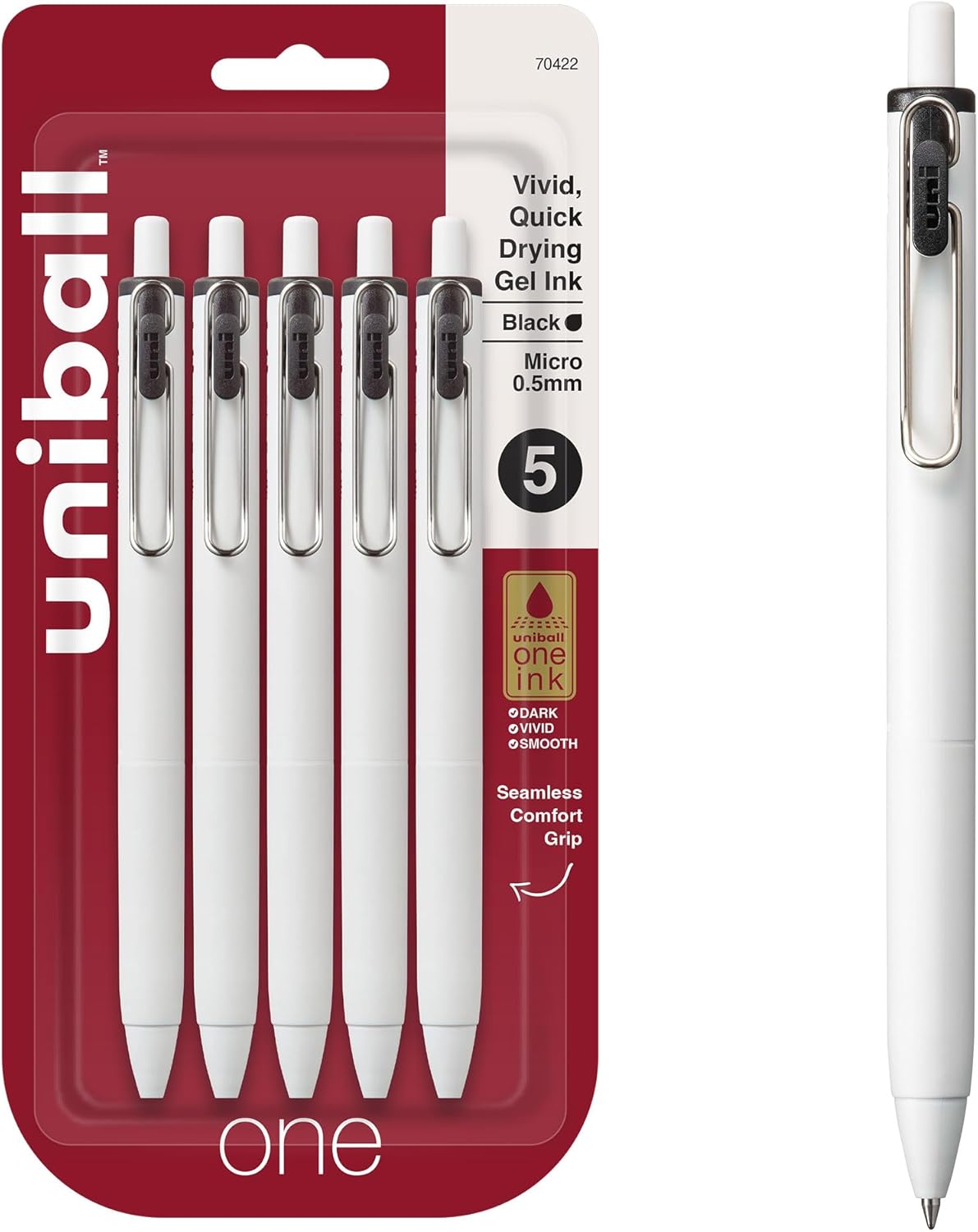 Uni-Ball One Black Retractable Gel Pens 4 Pack with Medium Points, Uni-Ball Click Pens are Fraud Proof and the Best Office, School, and Bible Pens