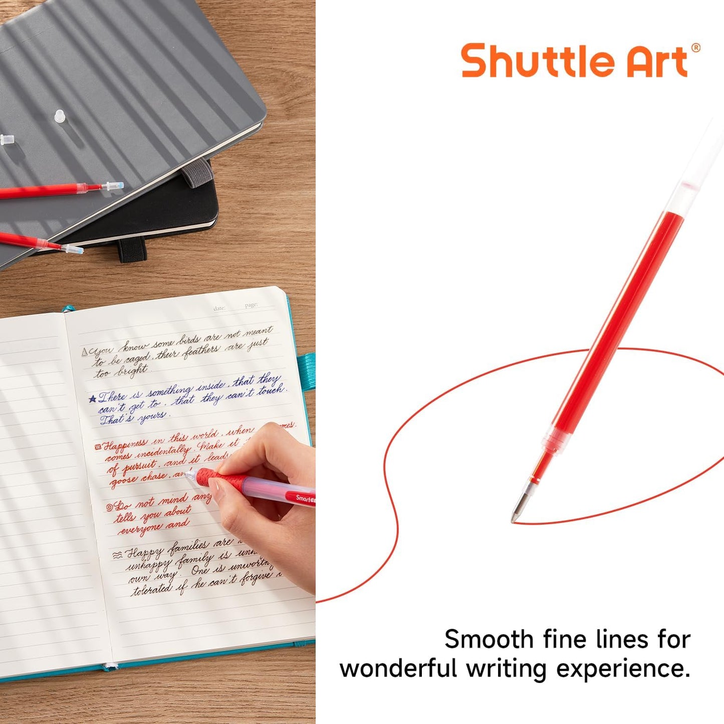 Retractable Gel Pen Refills, Shuttle Art 30 Pack Black Rollerball Gel Ink Pens Refills, Bulk Set, 0.7mm Fine Point for Writing Journaling Taking Notes School Office Home
