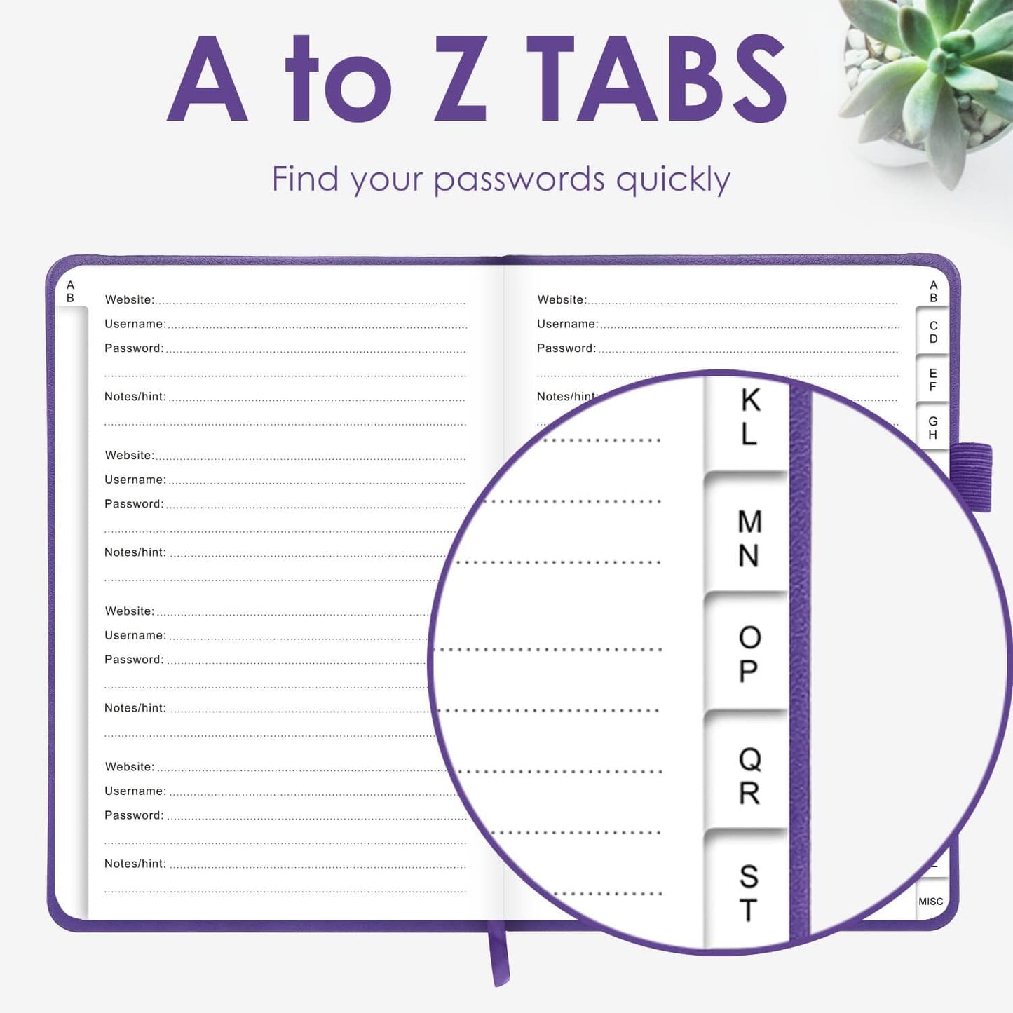 Elegant Password Book with Alphabetical Tabs - Hardcover Password Book for Internet Website Address Login - 5.2" x 7.6" Password Keeper and Organizer w/Notes Section & Back Pocket (Turquoise)
