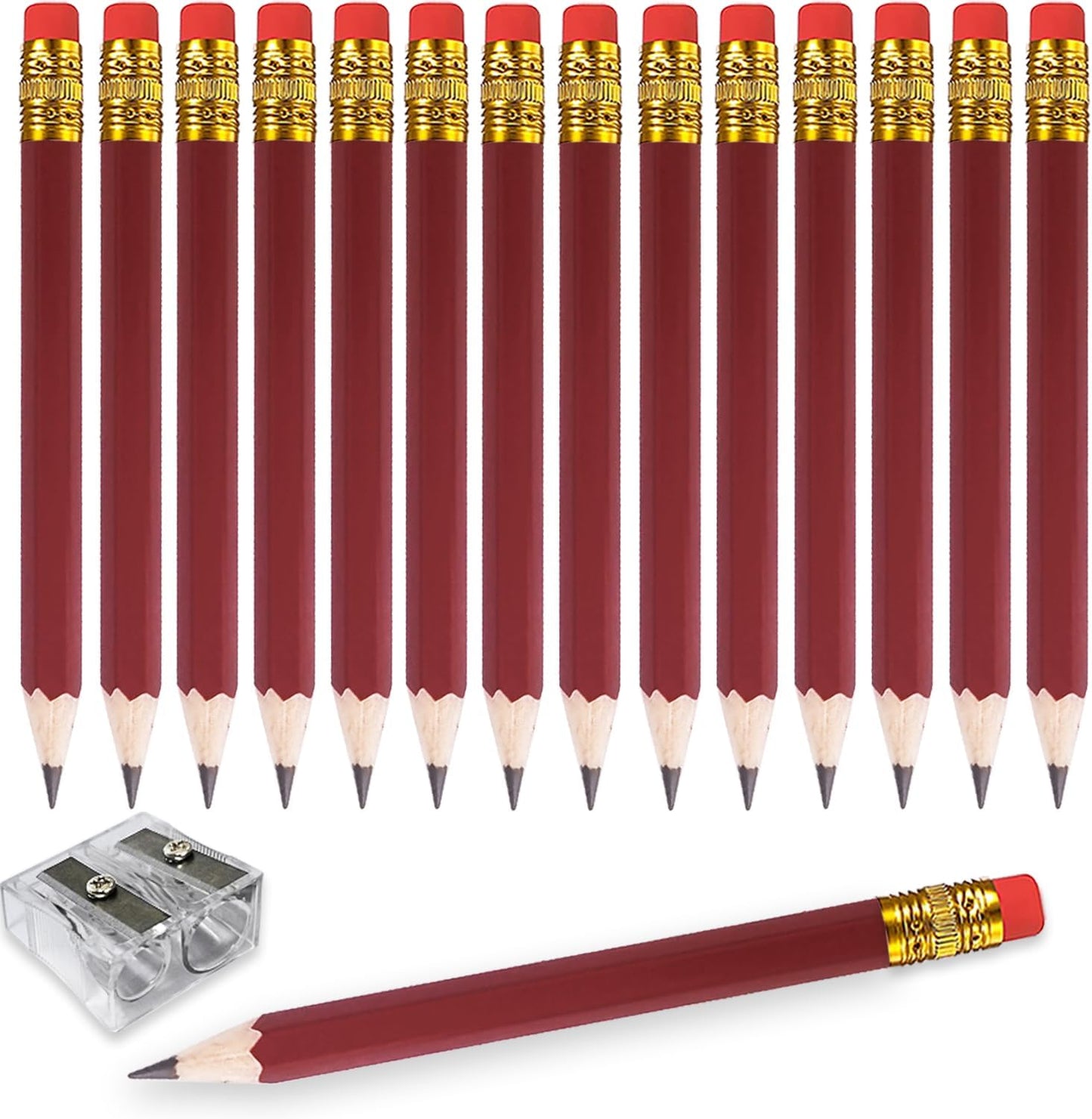 Adhere 25pcs Golf Pencils with Eraser Pre sharpened Hexagon half Wooden Pencils Graphite 2B for Golf Event Scoring,Classroom,Wedding,Company Meetings,Pew, Pocket (Nature)