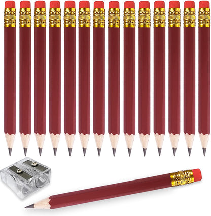 Adhere 25pcs Golf Pencils with Eraser Pre sharpened Hexagon half Wooden Pencils Graphite 2B for Golf Event Scoring,Classroom,Wedding,Company Meetings,Pew, Pocket (Nature)
