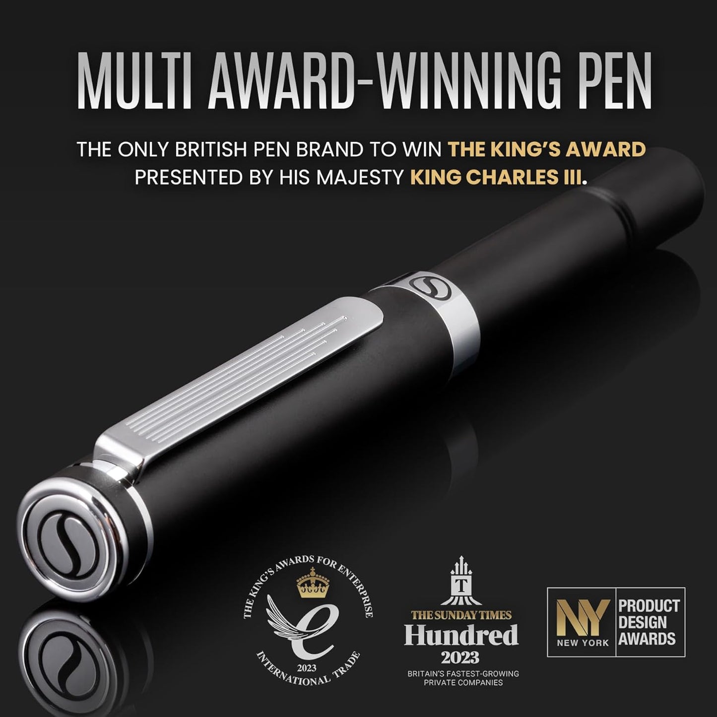Scriveiner Black Rollerball EDC Luxury Pen, Stunning Pocket Pen with Chrome Finish, Cool Writing, Best Gift for Men & Women, German Schmidt Refill, Nice Present, Fancy Office Designer Set