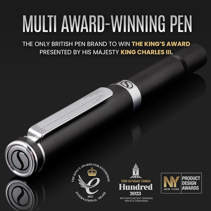 Scriveiner Black Rollerball EDC Luxury Pen, Stunning Pocket Pen with Chrome Finish, Cool Writing, Best Gift for Men & Women, German Schmidt Refill, Nice Present, Fancy Office Designer Set