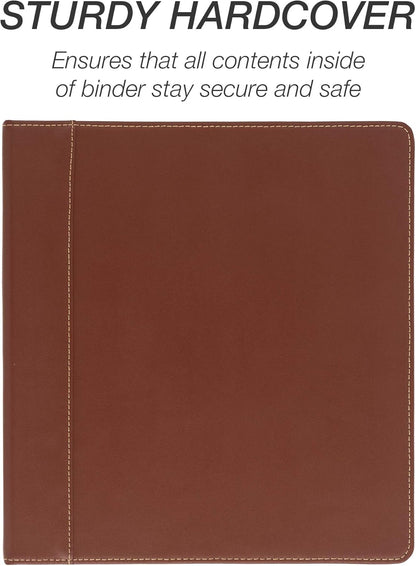 Samsill 1 Inch 3 Ring Binder, Leather, Black with Contrast Stitching, 8.5X 11 Inch, 3 Rings, Notebook Binder, Portfolio Organizer, Planner, Journal
