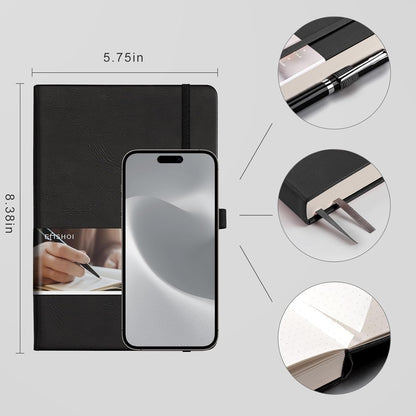 EMSHOI Graph Paper Notebook - 256 Pages A5 Graph Notebook/Journal, Hard Cover, 120gsm Thick Paper, Smooth PU Leather, Inner Pocket, 5.75'' × 8.38''-Black