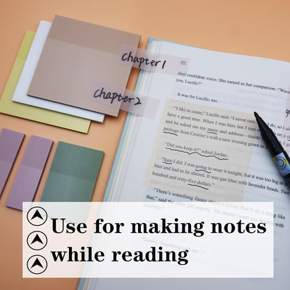 YOUDEFUL 1600pcs Translucent Sticky Note Tabs, Morandi Page Markers for Annotating Books,Repositionable Book Flags Tabs Strip with Binders, Clear Sticky Notes,Page Tabs,Index Tabs