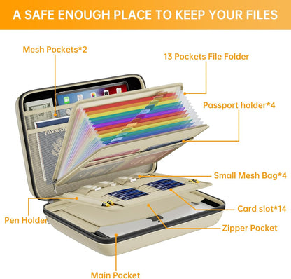 DocSafe Fireproof File Organizer with Lock, Hard-Shell Case Fireproof Document Box with 13 Pocket Accordion File Folder, Portable Home Office Travel Safe Storage for Important Documents Laptop Black