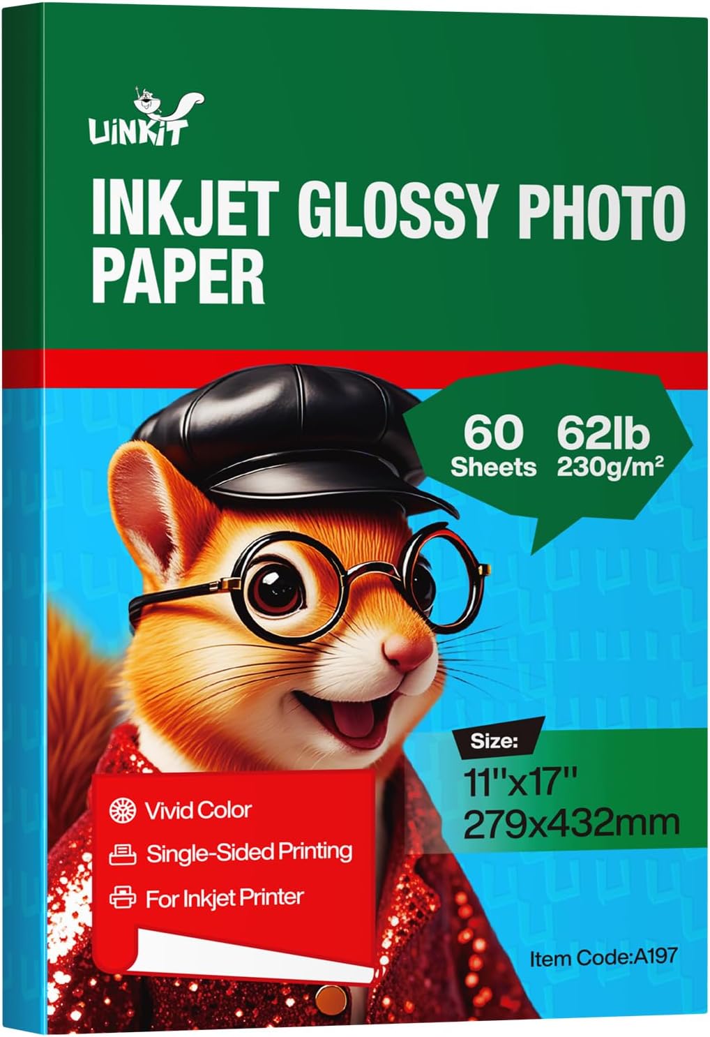 Uinkit 100 Sheets Thick Inkjet Glossy Photo Paper Picture 8.5x11 62lb 230g 11.1mil Cardstock Postcard Brochure For Dye Ink Inkjet Printer